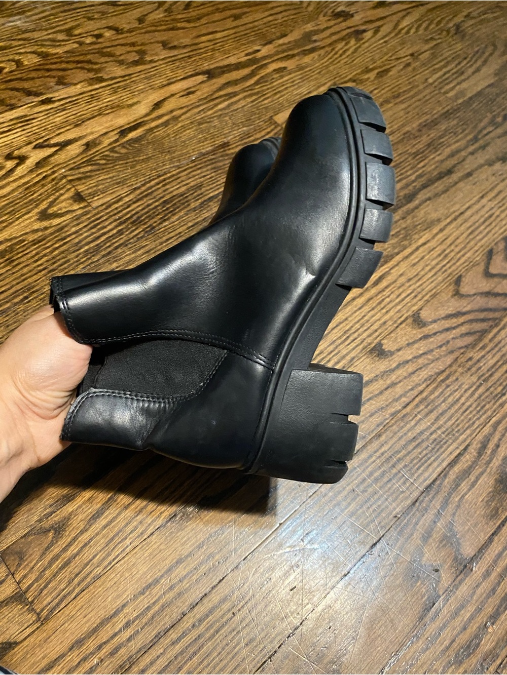 Black Lug Sole Chelsea Booties - Sleek Women's Ankle Boots - Picture 4 of 8